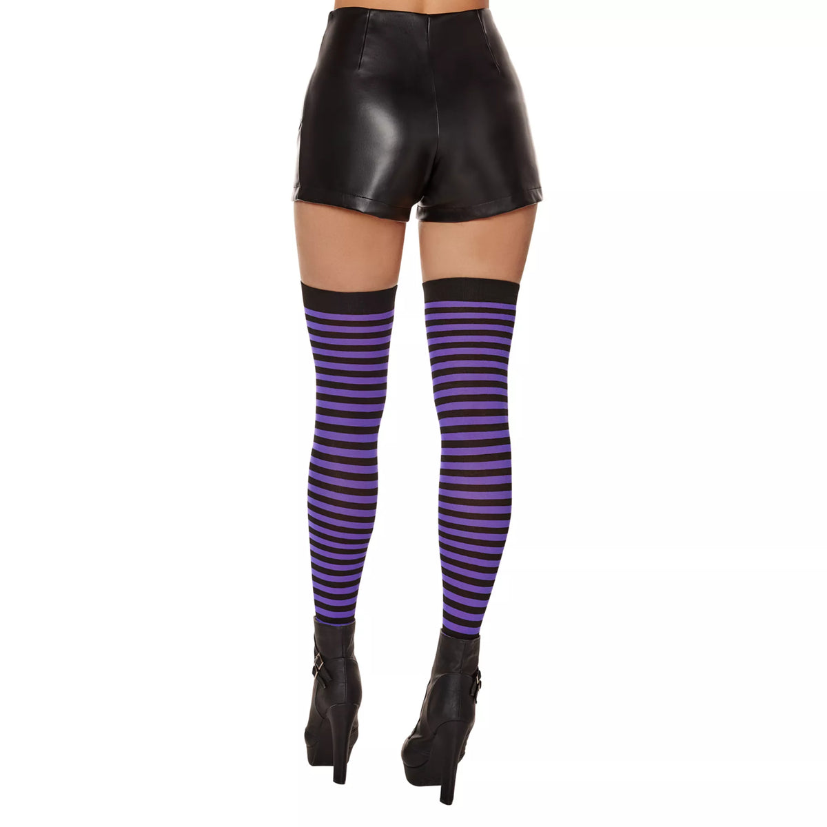 Black and Purple Striped Thigh High Stockings