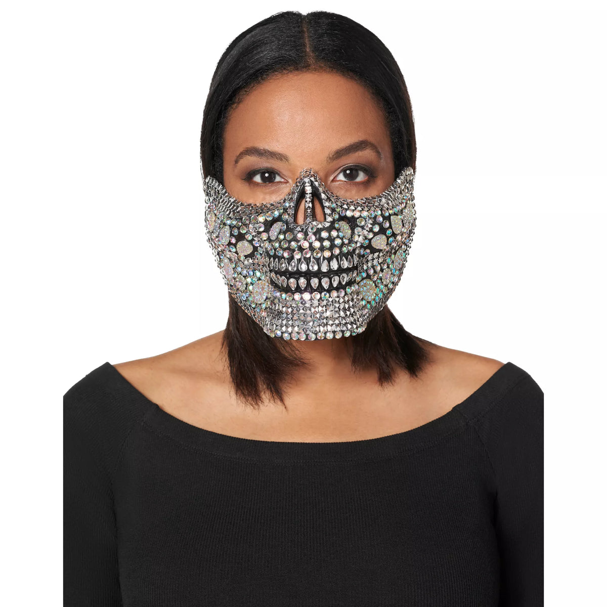 Glam Skeleton Rhinestone Half Mask